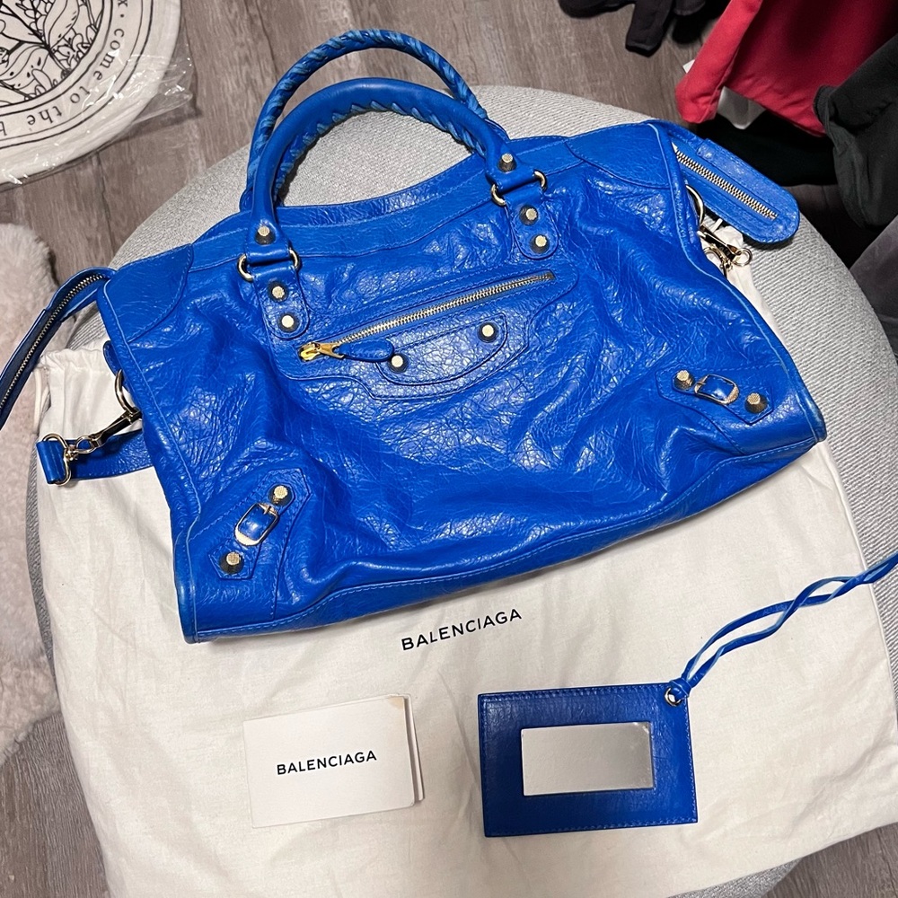 Balenciaga agneau giant 12 gold hardware city bag bleu lazuli